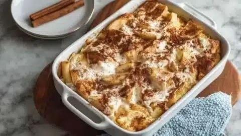 Delicious Apple Cinnamon Cottage Cheese Bake in a baking dish