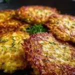 Plate of authentic German potato pancakes crispy and golden brown