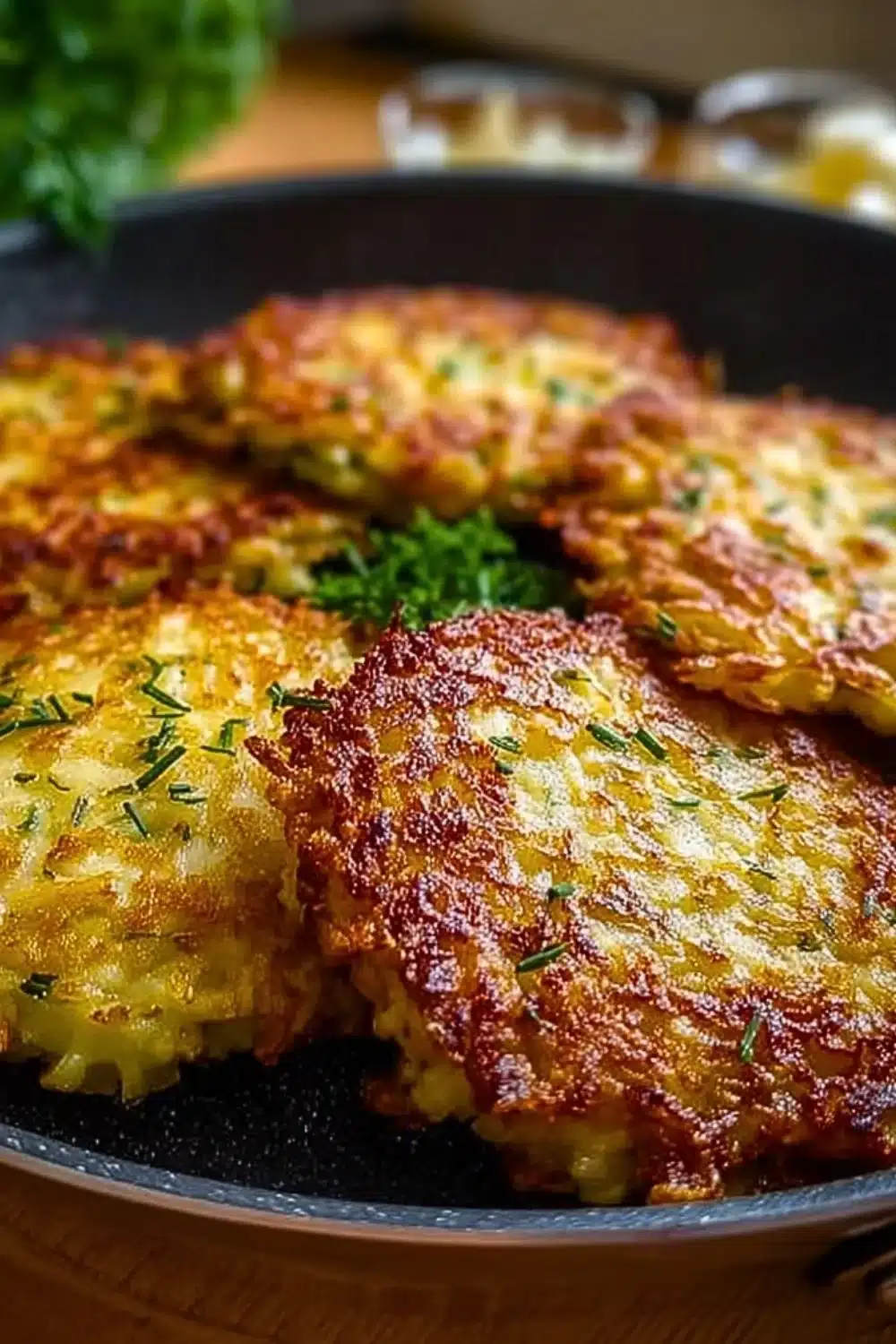 Plate of authentic German potato pancakes crispy and golden brown