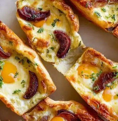 Delicious baked egg boats filled with ingredients for a tasty breakfast