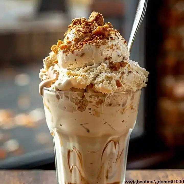 Delicious Biscoff ice cream topped with crushed Biscoff cookies