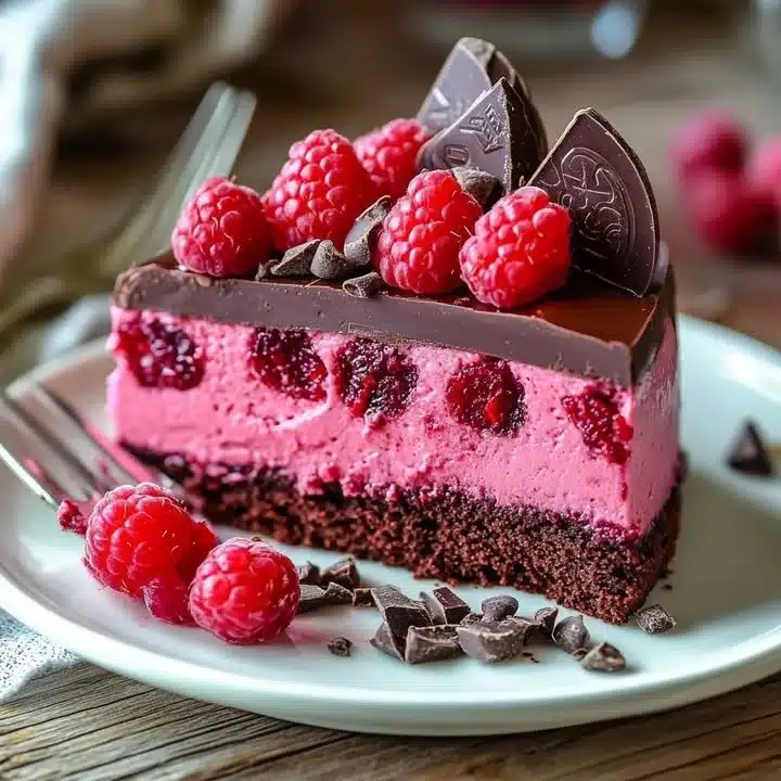 Blissful Raspberry Chocolate Dream Cake with rich chocolate and fresh raspberries