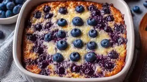 Blueberry cottage cheese breakfast bake fresh out of the oven