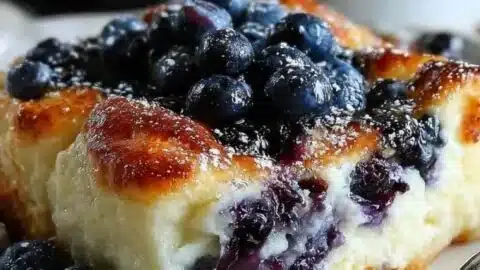 Delicious Blueberry Cottage Cheese Breakfast Bake with fresh blueberries