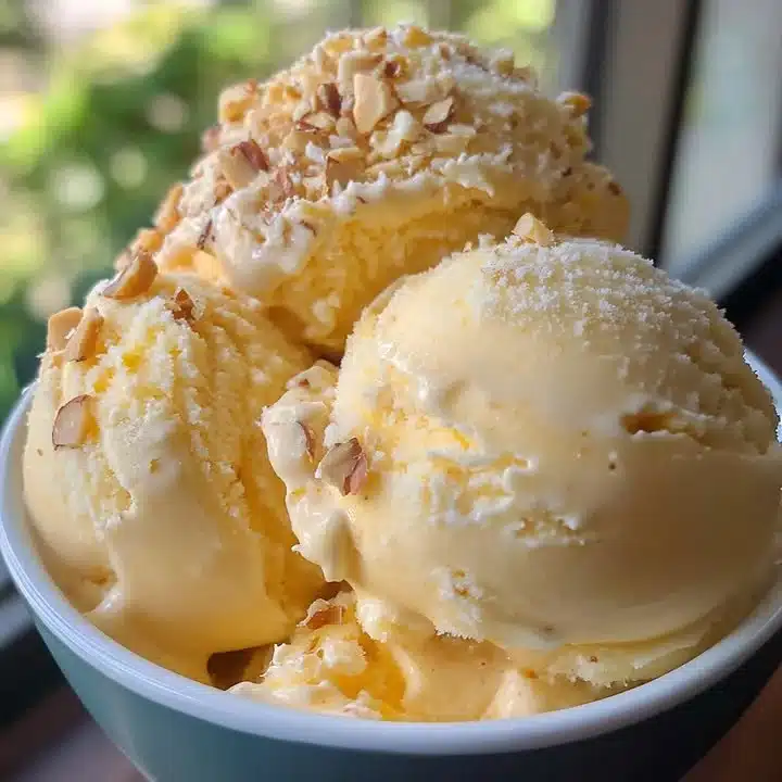 Delicious Brazil Nut Coconut Mango Ice Cream with creamy texture and vibrant color.