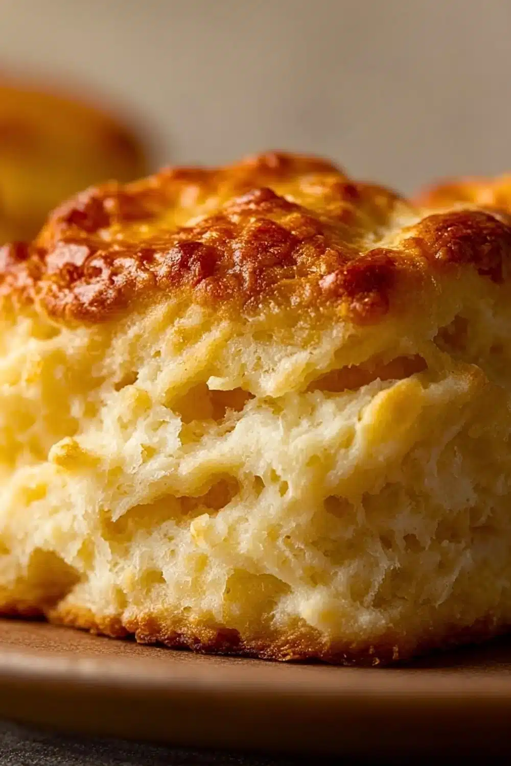 Freshly baked Butter Swim Biscuits on a rustic wooden table.