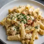 Creamy Chicken Rigatoni Alfredo pasta with chicken and alfredo sauce