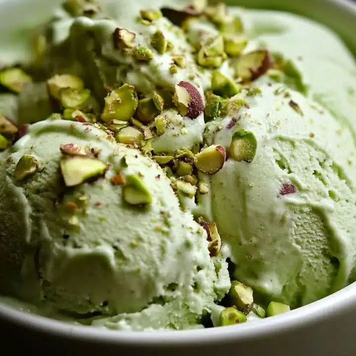 Chico Fruit Pistachio Ice Cream in a bowl with pistachios and a scoop on top