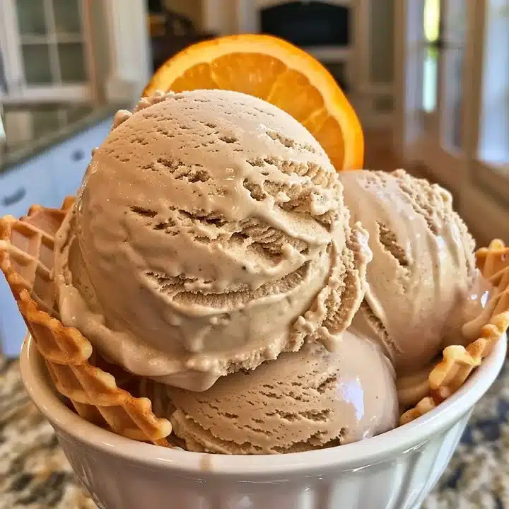 Delicious chocolate orange ice cream topped with zest and chocolate shavings