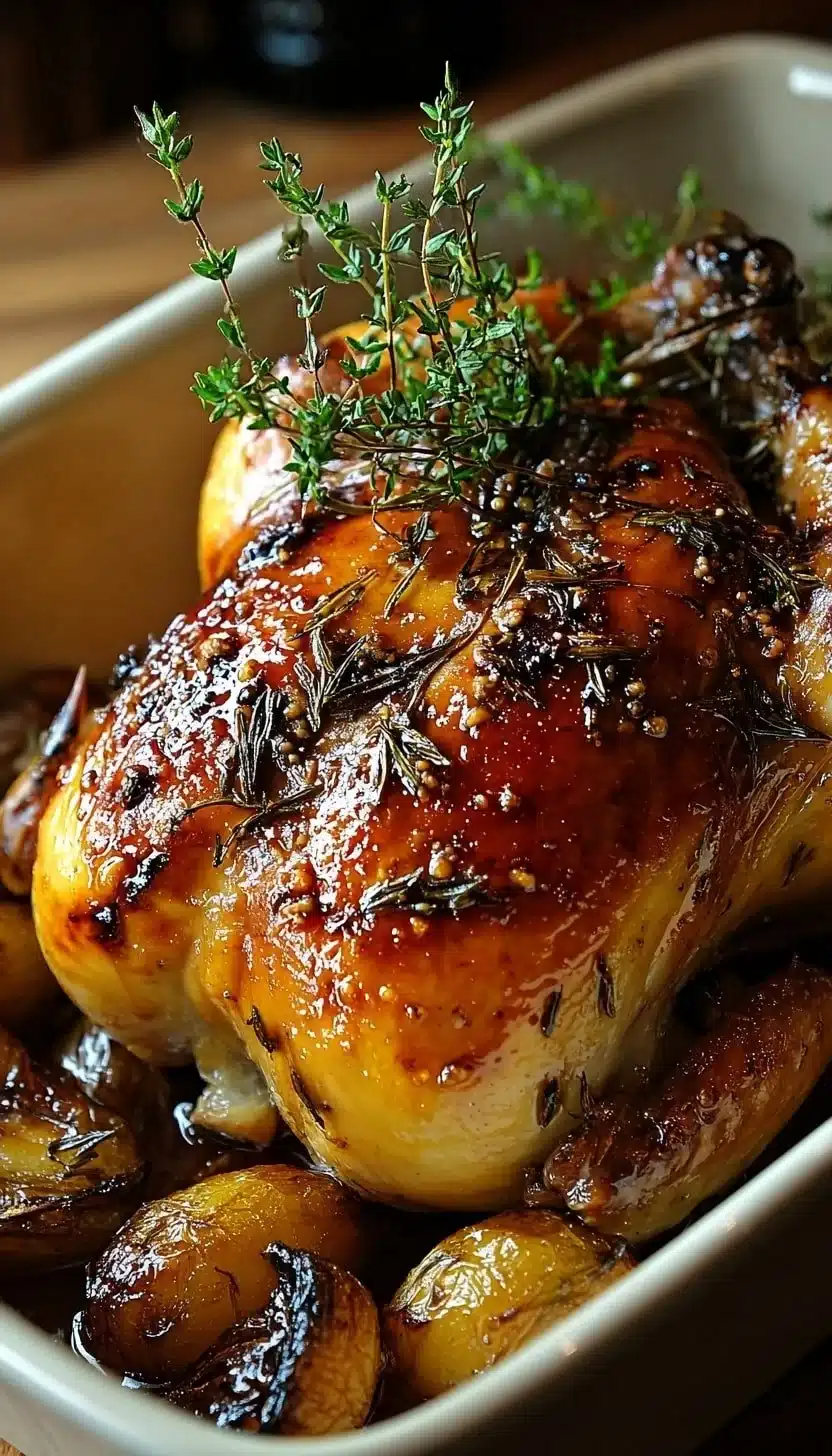 Delicious Cider Maple Oven Roasted Cornish Hen ready to serve.