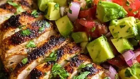 Delicious Cilantro Lime Chicken served with fresh Avocado Salsa