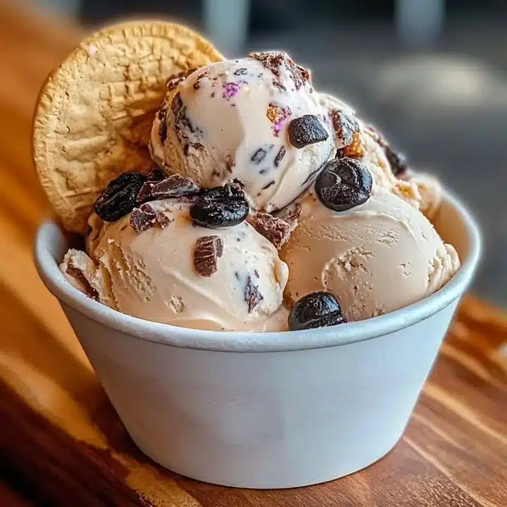 Delicious bowl of coffee ice cream topped with coffee beans