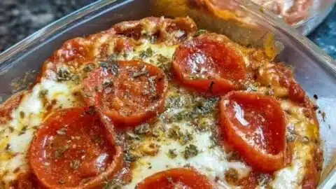 A vibrant bowl of Cottage Cheese Pizza featuring fresh toppings and ingredients.