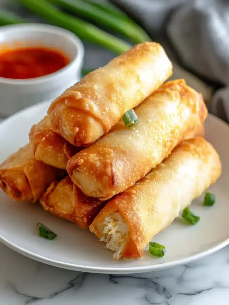 Crispy Crab Rangoon Egg Rolls served with dipping sauce on a plate