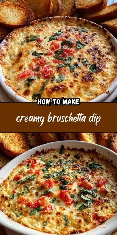 Delicious creamy bruschetta dip served with crispy bread slices.