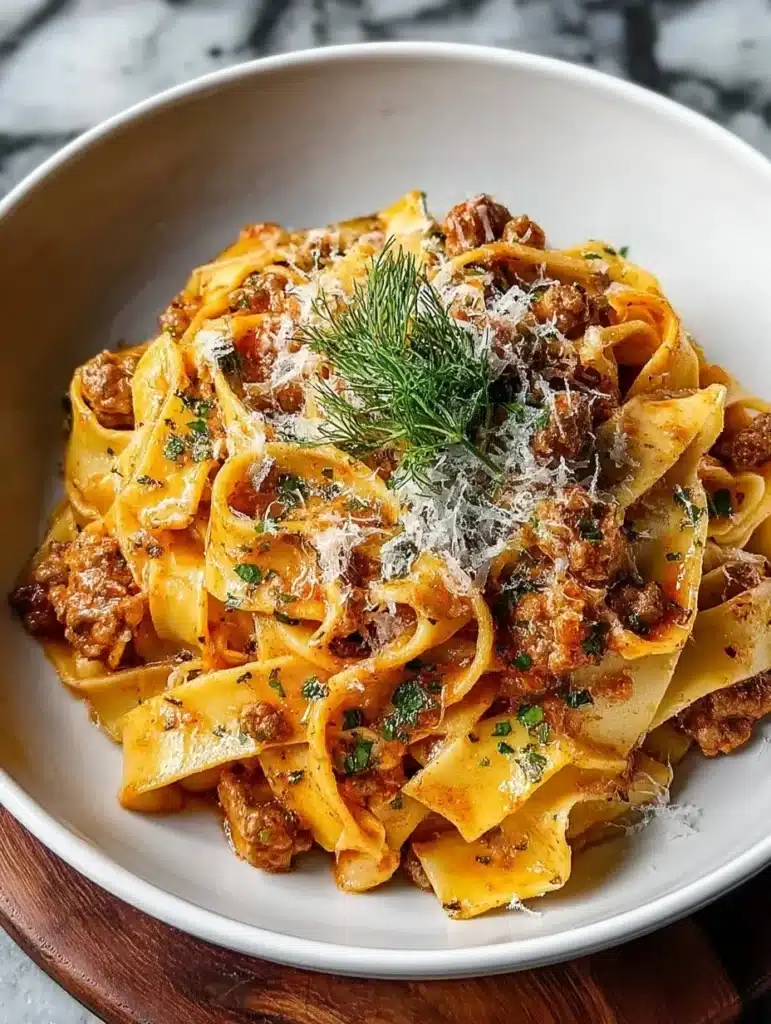 Creamy Calabrian Chili Pappardelle with sausage and fennel dish