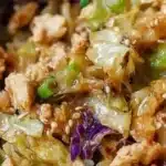 Delicious Egg Roll Bowls featuring chicken and fresh cabbage.