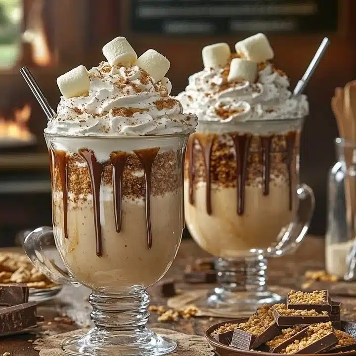 Extreme freakshake s'mores milkshake topped with marshmallows and chocolate