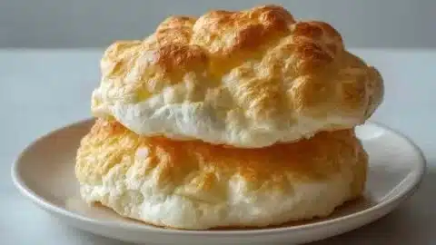Fluffy cottage cheese cloud bread fresh out of the oven, low-carb and gluten-free.