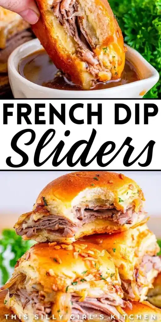 French Dip Sliders served with au jus for dipping