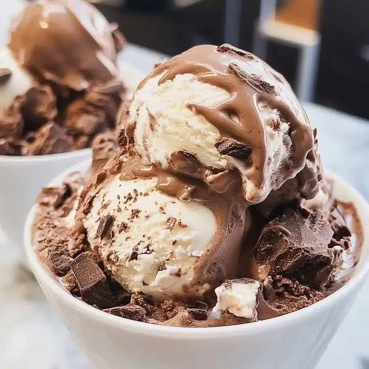 A bowl of delicious French Silk Ice Cream topped with chocolate shavings.