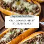 Delicious Ground Beef Philly Cheesesteaks served on a toasted hoagie roll
