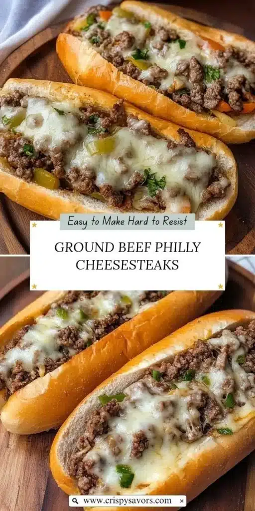 Delicious Ground Beef Philly Cheesesteaks served on a toasted hoagie roll