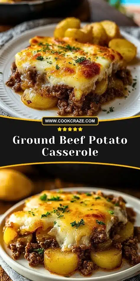 Delicious ground beef potato casserole served in a dish