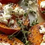 High protein roasted sweet potato rounds with honey and feta topping