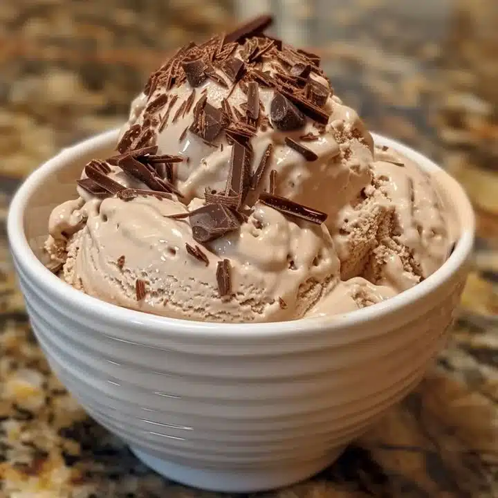Homemade Baileys Ice Cream in a bowl with chocolate shavings on top
