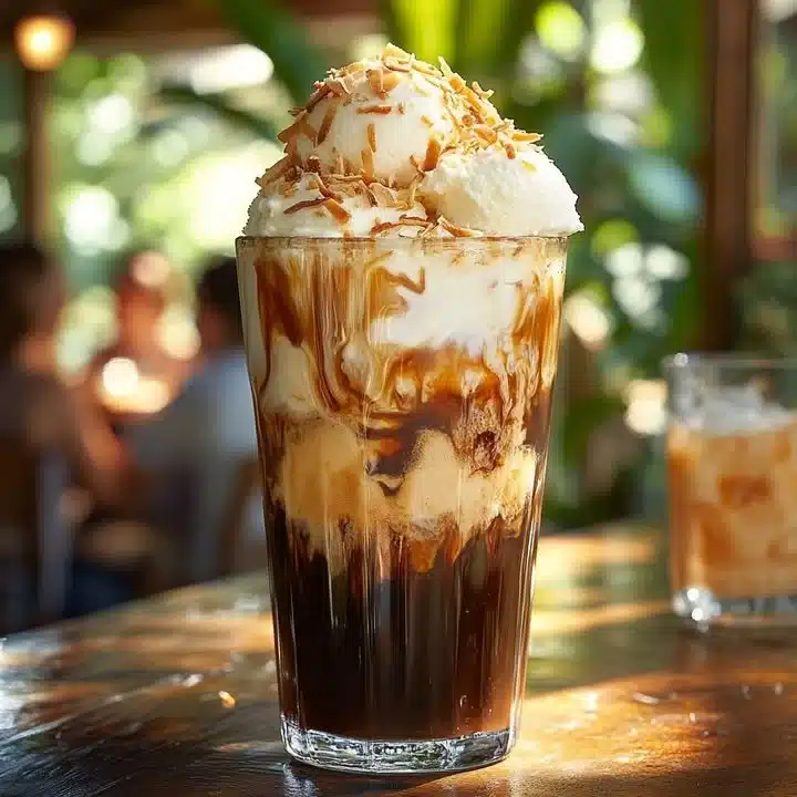 A bowl of homemade cold brew coffee and coconut milk ice cream.