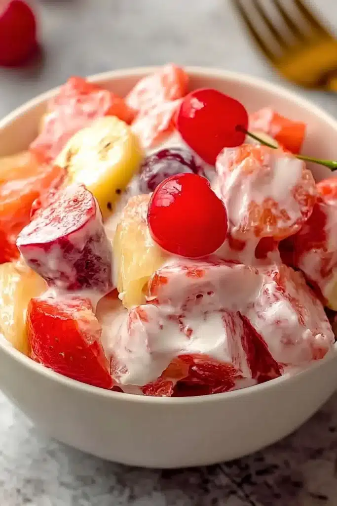 Delicious homemade fruit salad with a variety of fresh fruits