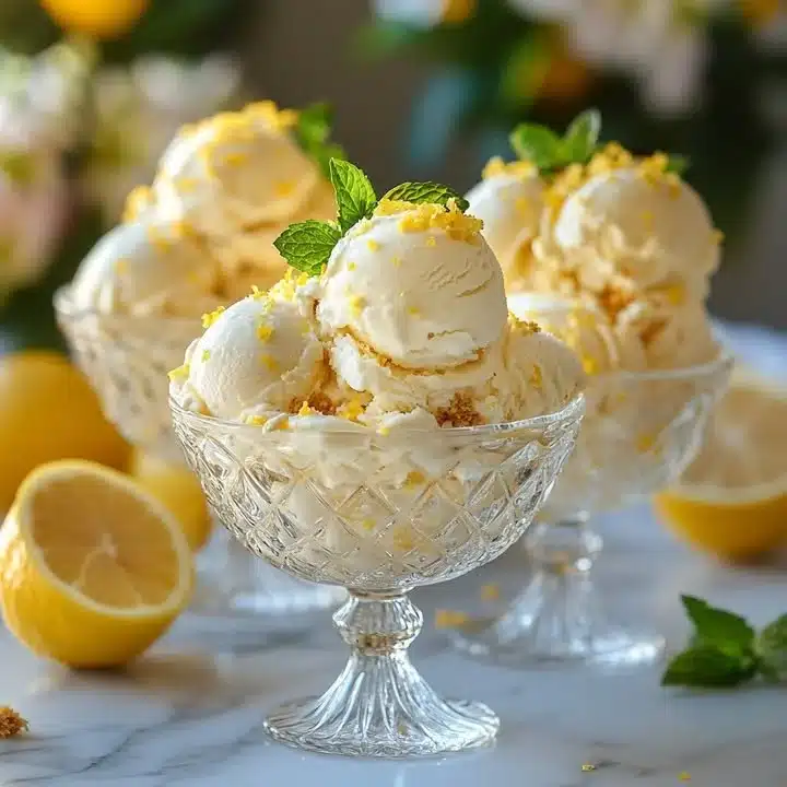 Bowl of homemade lemon cheesecake ice cream topped with lemon zest