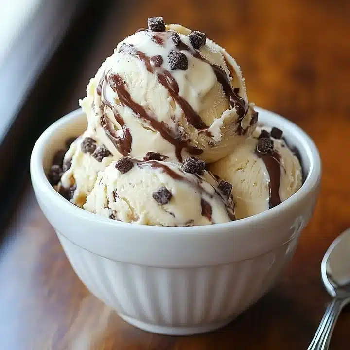 Delicious homemade Moose Tracks ice cream with chocolate and peanut butter swirls