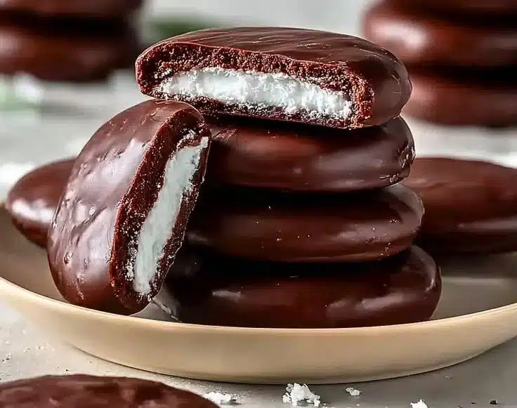 Delicious homemade peppermint patties on a white plate