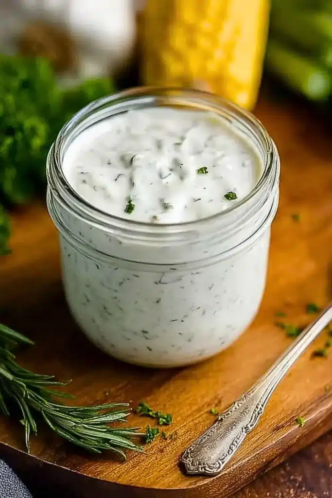 Homemade ranch dressing made with fresh herbs and ingredients in a bowl