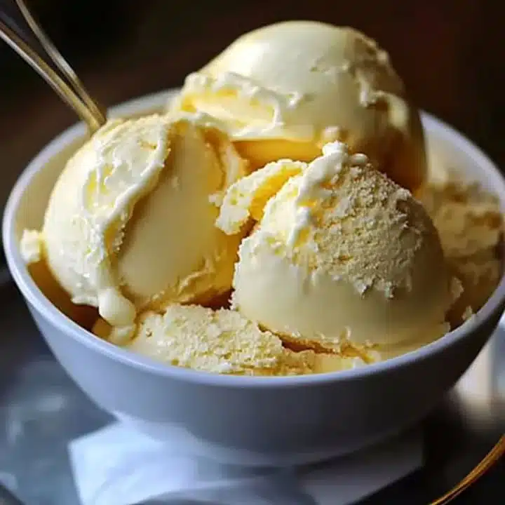 Delicious bowl of homemade vanilla custard ice cream