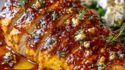 Delicious Hot Honey Feta Chicken dish garnished with fresh ingredients