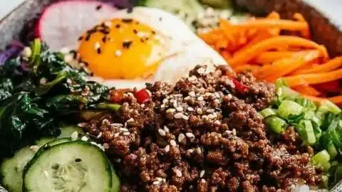 Delicious Korean Ground Beef Bowl with vibrant ingredients