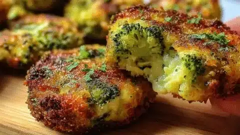 Crispy low-carb broccoli cheese rounds on a plate, healthy snack option