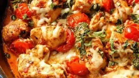 Plate of Low-Carb Tuscan Chicken with vegetables and creamy sauce