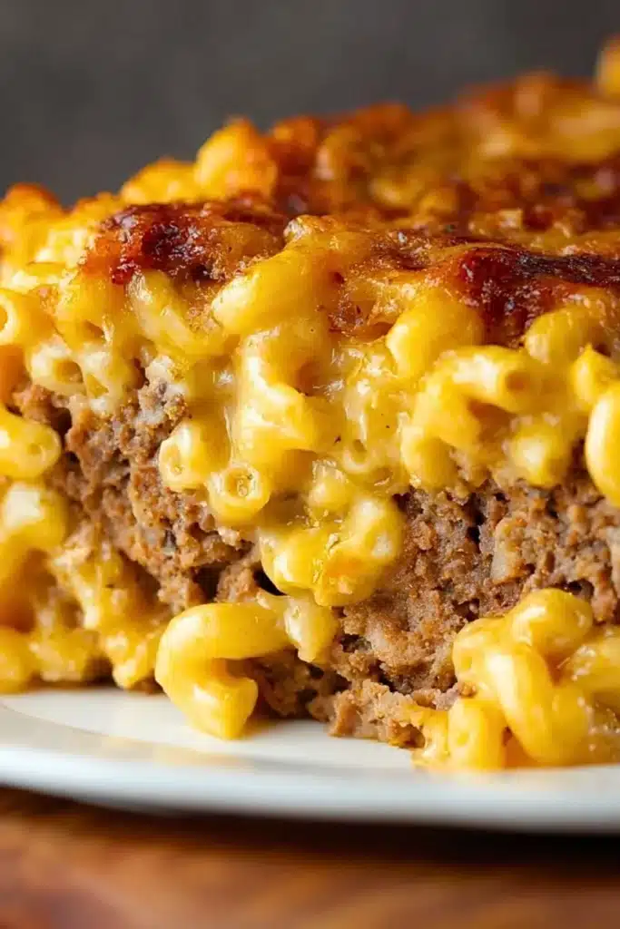 Delicious Mac and Cheese Meatloaf served with a side of vegetables