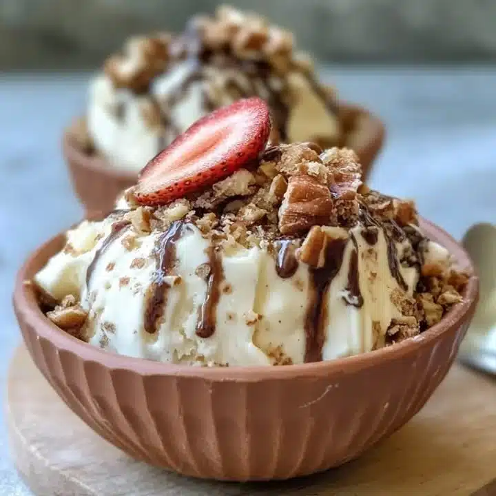 Delicious Maple Ice Cream topped with crunchy Pecan Praline
