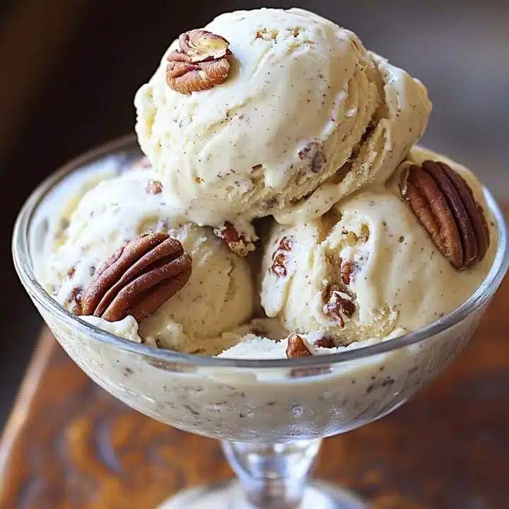 Creamy Maple Pecan Banana Ice Cream in a bowl with a spoon