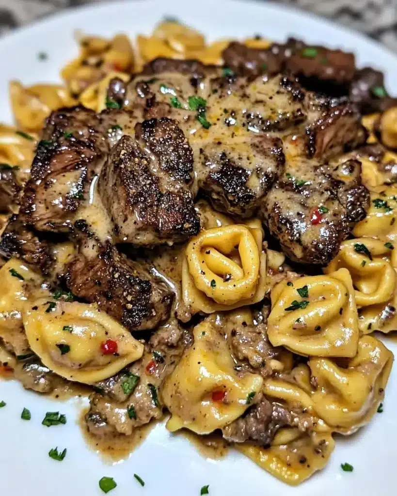 One-Pan Cowboy Butter Tortellini with steak bites and herbs