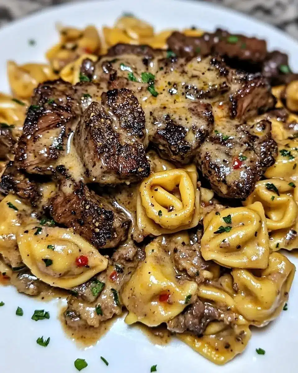 One-Pan Cowboy Butter Tortellini with steak bites and herbs