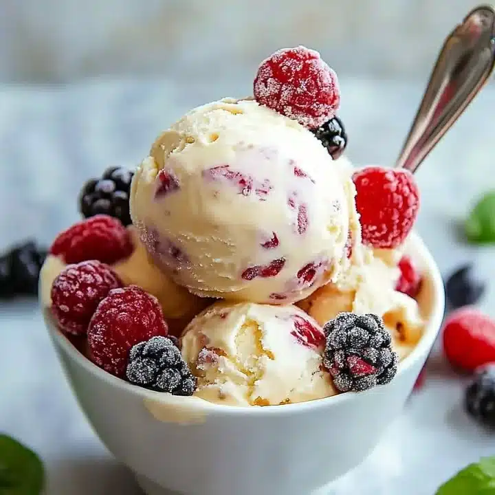 Delicious passion fruit ice cream in a bowl topped with fresh fruit