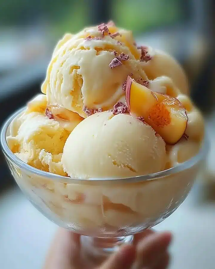 Delicious Peach Hard Serve Ice Cream in a bowl.
