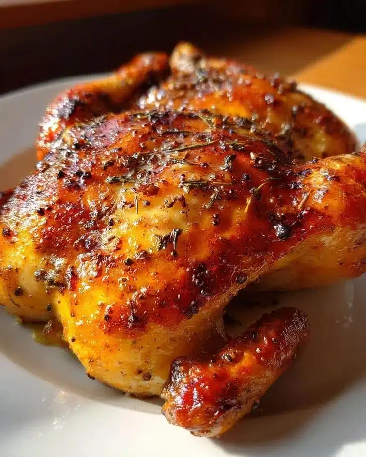 Perfectly roasted Cornish hen with herbs and spices served on a plate