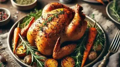 Savory Cornish Hen ready for serving with herbs and spices.
